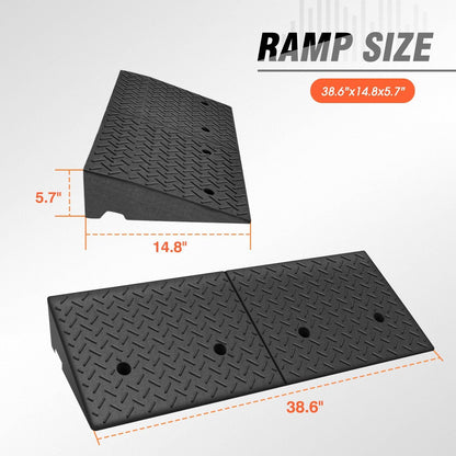 DNA MOTORING 1pcs 5.7" Rise Rubber Curb Ramp Heavy Duty Loading Driveway Ramp Threshold Ramp 38.6 in L x 14.8 in W x 5.7 in H for Loading Dock, Warehouse, Wheelchair, Motorcycles, Cars, TOOLS-00647