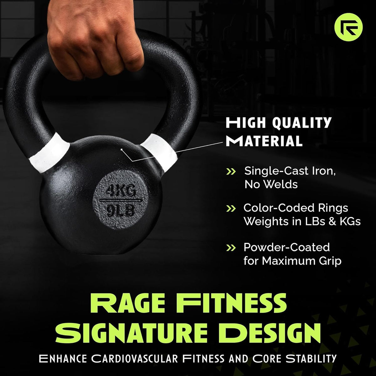 Single Cast Iron Kettlebell | Powder Coated - Wide Handle Weights for Core & Glute Workouts; Swings, Squats, Deadlifts; Strength, Endurance & Flexibility for Men & Women