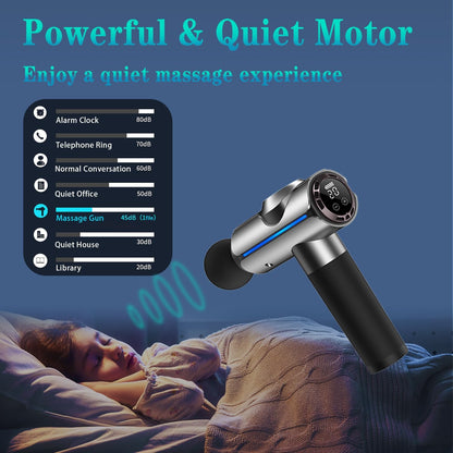 Percussion Massage Gun, Electric Handheld Muscle Back Massager, Deep Tissue Back Massage for Athletes for Pain Relief with 20 Speeds & LED Screen with Carry Case, Gift for Men/Women, Silver