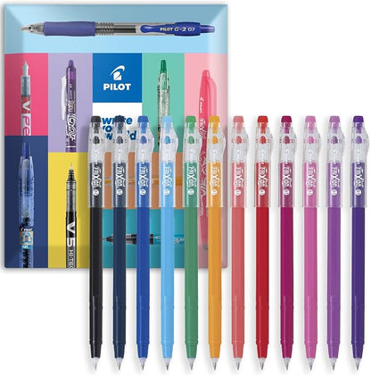 PILOT FriXion Ball Stick 07-0.7mm Nib Tip - Erasable Gel Ink Pens - In Wallet Gift Packaging (Assorted Wallet of 12)