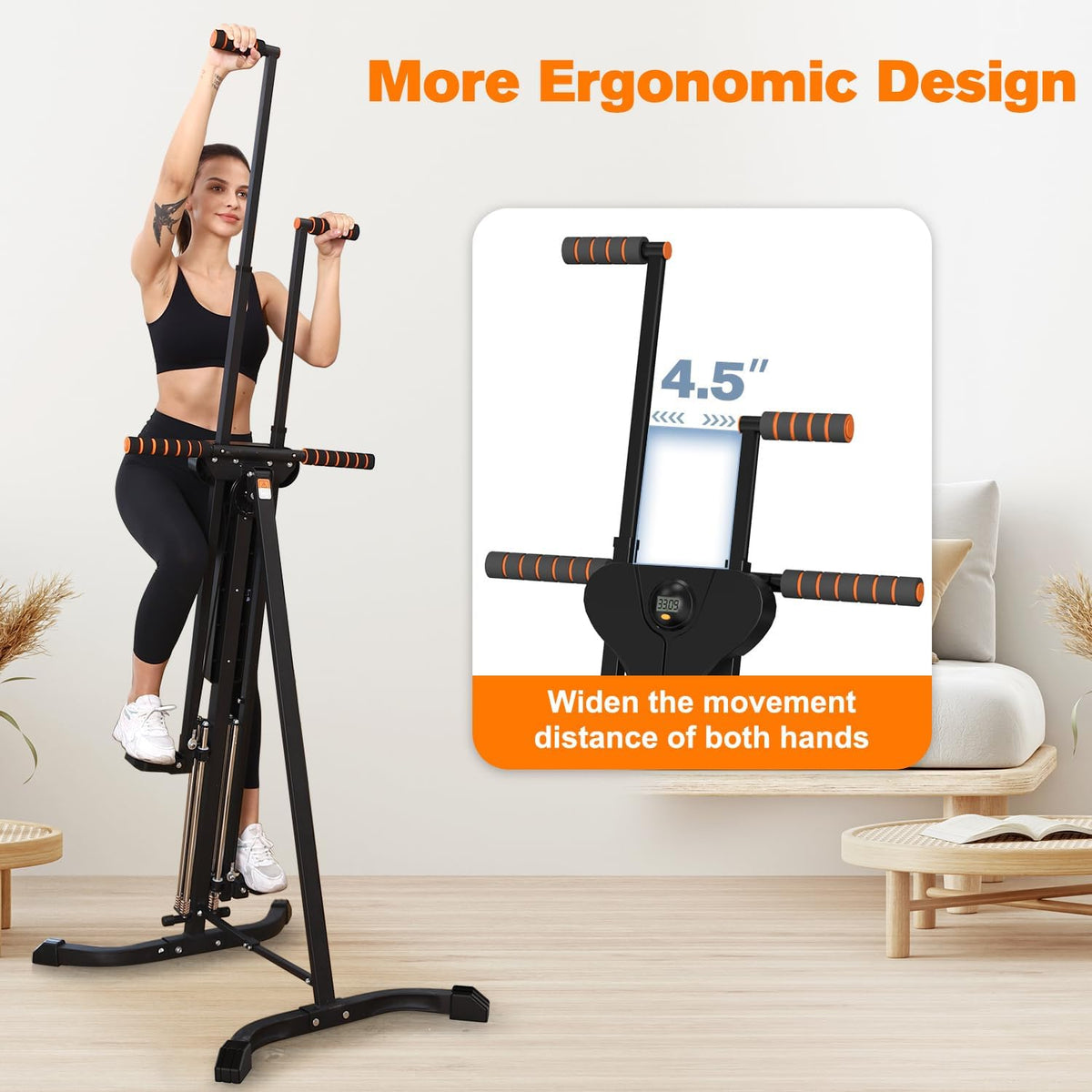Vertical Climber Exercise Machine for Home Gym with 4 Metal Guide Rails Folding Exercise Climber Cardio Workout Machine 5-Level Heights Stair Stepper Newer Version, Easy to Assemble