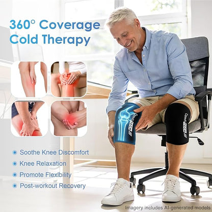 ComfiTECH Knee Ice Pack Wraps, Flexible Elbow Calf Gel Ice Sleeve, M, 2P | Flexible Ice Knee Brace for Elbow & Calf, Reusable Gel Cold Compression Sleeve for Soothing Meniscus Tear & ACL Discomfort