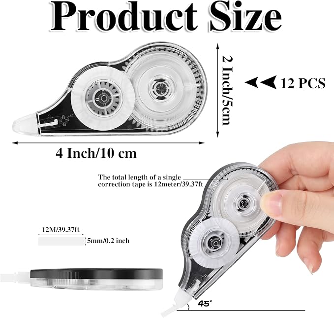BESARME 12 Pack Correction Tape, 39 ft Each, 0.2 in Width