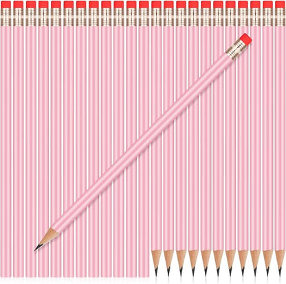 Outus 24 Pieces Round Pencils Cute HB Graphite Wood Pencils Bulk with Eraser for School Writing Drawing Sketching Wedding Office Supplies(Light Pink)
