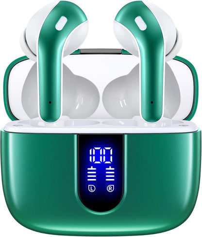 TAGRY 2 Sets X08 Forest Green and Sunset Pink Bluetooth Headphones True Wireless Earbuds 60H Playback Ear Buds with Wireless Charging Case in-Ear Earbuds with Mic