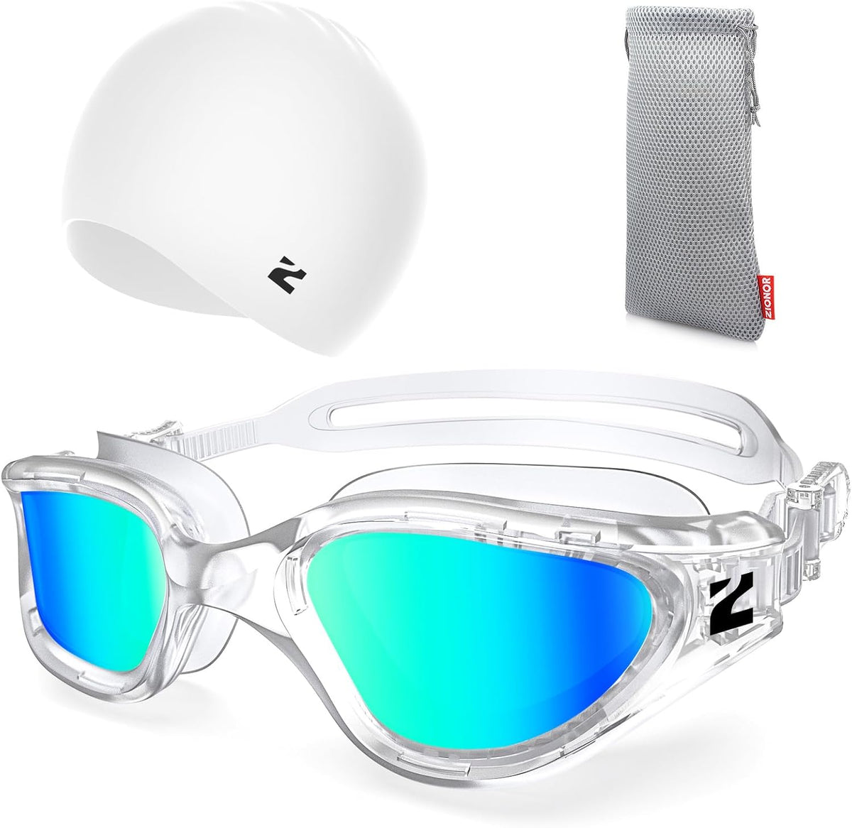 ZIONOR G1 Lite Swim Goggles with Swim Cap Comfortable Anti-fog Swimming Goggles Cap Set for Adult Men Women