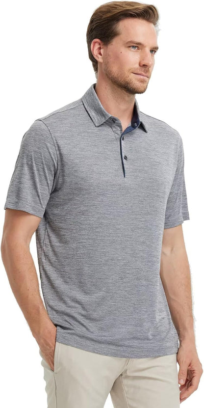 M MAELREG Golf Shirts for Men Short Sleeve Dry Fit Casual Striped Performance Moisture Wicking Collared Mens Polo Shirts