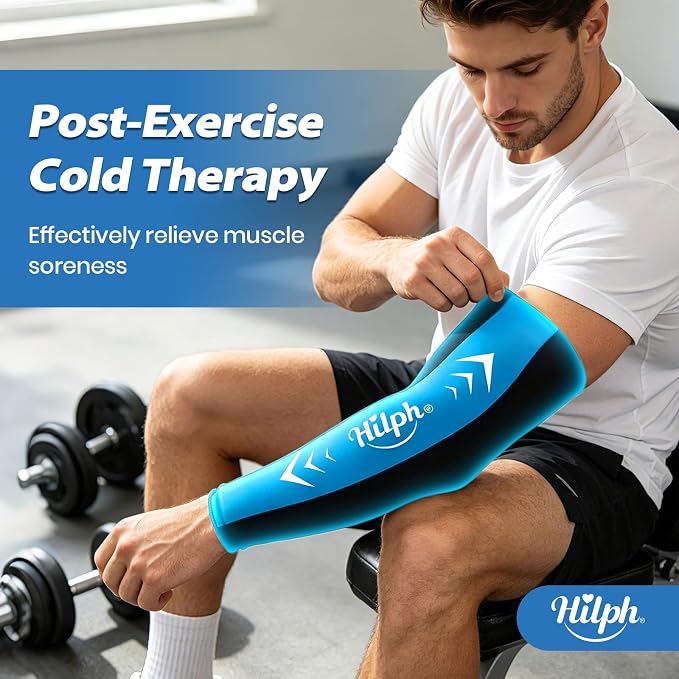 Hilph Full Arm Elbow Ice Pack Sleeve for Pitchers, Extended-Length Design | Reusable Hot Cold Compression Gel Ice Wrap for Tennis Elbow, Golfers Arm, Tendonitis, Carpal Tunnel, Sports Recovery, Medium