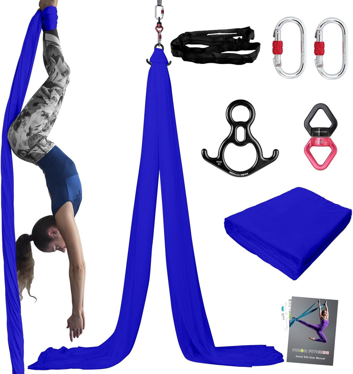 PRIOR FITNESS Aerial Silks Kit Colorful 9/15/20 Yards 40D Nylon Fabric Hammock Set With Hardware & Guide for All Levels Of Aerial Yoga Practice and Acrobatic Flying For Adults Aerial silk