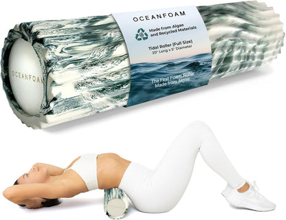 Oceanfoam Tidal Roller - Hunter Marbled - Muscle Massage Foam Roller for Back Pain & Stretching - Firm and Ergonomic Wide Wave Textured - Yoga, Athletics, & Wellness - Full Size, 20" x 5"