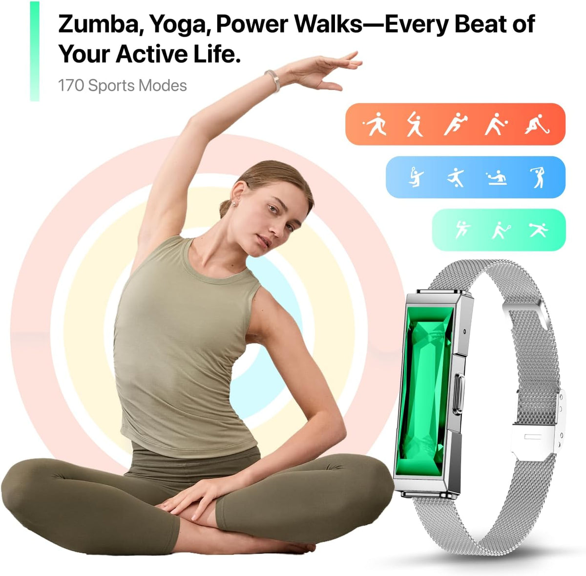 Smart Health Wristband, Wearable Activity & Fitness Tracker Band, 24/7 Sleep Tracker, All-Day Automatic Continuous Heart Rate Tracking, HRV Monitor, Blood Pressure, Stress, 2 Bands, with Free APP