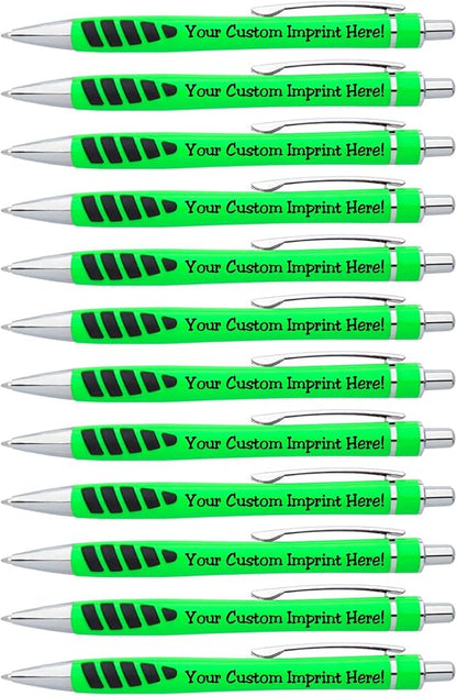 ExpressDesigns™ - Your Name or Imprint on our Custom Printed Addison Ballpoint Pen - Rubber Grip For Writing Comfort And Control, black ink, medium point - 12 Pack (Neon Green)