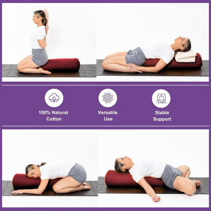 Yogikuti Iyengar Yoga Bolster for Restorative Yoga and Meditation – Lightweight Cotton Support Pillow with Handle for Easy Carry, Versatile for Pose Modification, Balance, Back Relief, and Relaxation