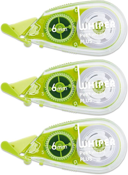 Plus WH-816-3P Correction Tape, White Petite, 0.2 inches (6 mm), Green, Pack of 3 49-246