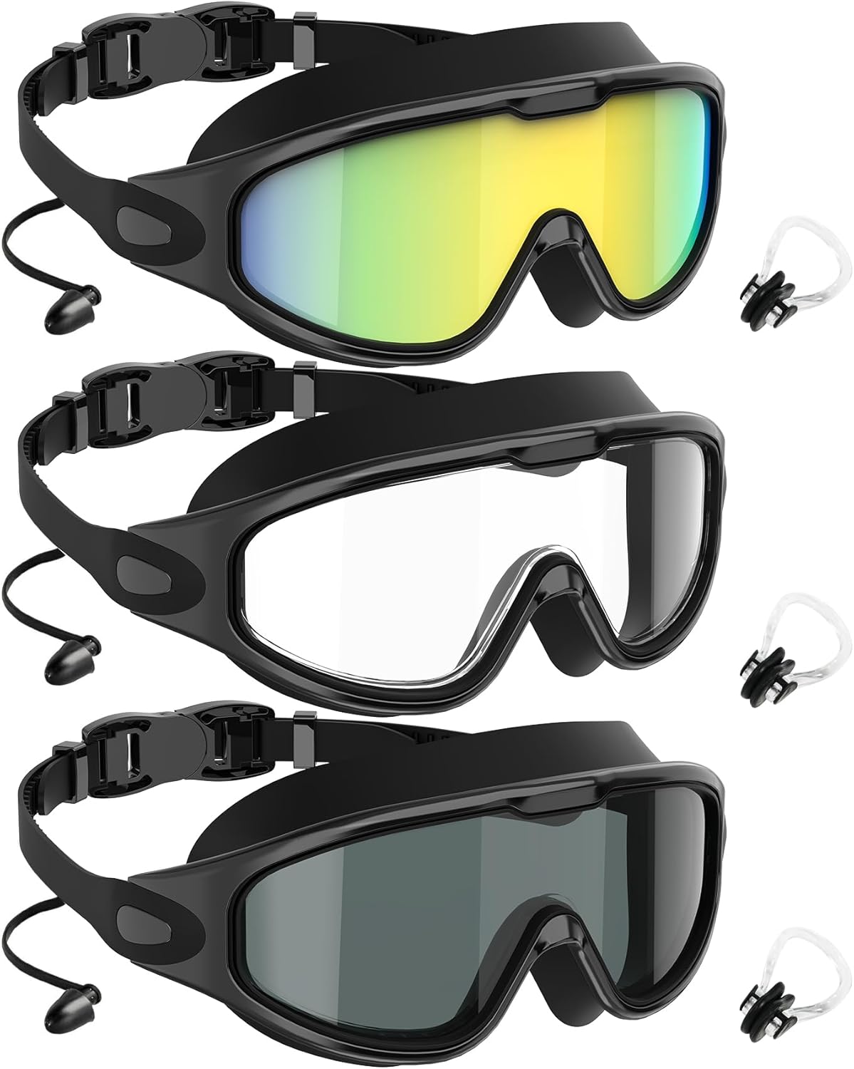 NSSIW Goggles Swimming Adult Swim-Goggles: Wide View with UV400 Protection Anti Fog No Leak for Men and Women 3 Pack