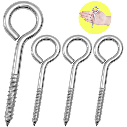 4Pcs Self Tapping Eyelet Screw Eye Bolt，6 Inch Heavy Duty Screw Eyes Hooks ，M10 Wooden Large Screw Eye Hook，Load Capacity 800 Lbs for Hammock ，Yoga，Heavy Indoor Outdoor Uses (4, M10-6 INCH)