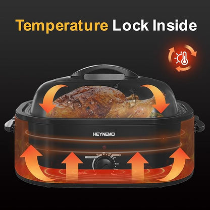 18 Quart Roaster Oven with Self-Basting Lid, Large Electric Turkey Roaster Oven with Defrost & Warm Function, Adjustable Temperature, Removable Pan & Rack, Stainless Steel, Black