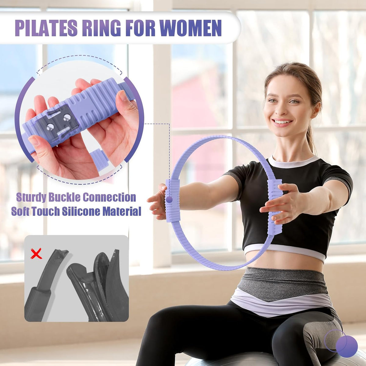 Pilates Ring, 13.5"/12" Silicone Magic Circle with Training Poster & Portable Bag, Pilates Ring Circle for Inner Thigh Workout, Yoga, Lose Weight & Physical Therapy for Women