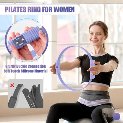 Pilates Ring, 13.5"/12" Silicone Magic Circle with Training Poster & Portable Bag, Pilates Ring Circle for Inner Thigh Workout, Yoga, Lose Weight & Physical Therapy for Women