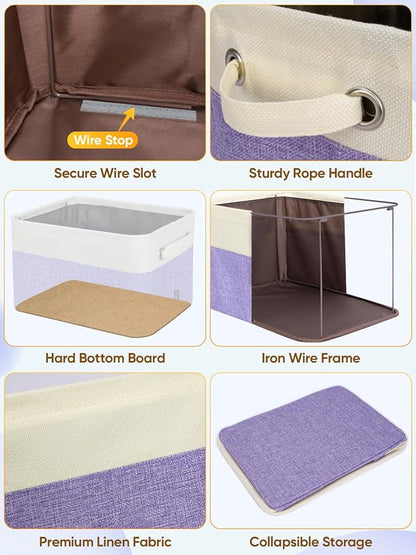BALEINE 1 Pack Fabric Closet Storage Bins for Shelves, Linen Closet Organizers and Storage, Decorative Baskets for Organizing, Shelf, Clothes, Home, Office (Lavender, 17''x13''x10.5'')