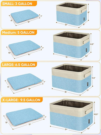 BALEINE 3 Pack Fabric Closet Storage Bins for Shelves, Linen Closet Organizers and Storage, Decorative Baskets for Organizing, Shelf, Clothes, Home, Office (Skyblue, 12"x8"x8")