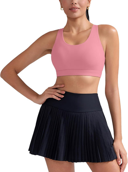 RUNNING GIRL Sports Bra for Women, Criss-Cross Back Padded Strappy Sports Bras Medium Support Yoga Bra with Removable Cups