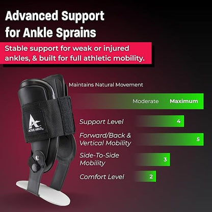Active Ankle T2 Ankle Brace, Black Ankle Support for Men & Women, Ankle Braces for Sprains, Stability, Volleyball, Cheerleading, Large