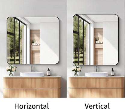 FORBATH Bathroom Mirror 36x40 Inch, Large Rectangular Wall Mirror with Black Aluminum Frame, Rounded Corners, Horizontal or Vertical Mount for Bathroom, Bedroom, Entryway