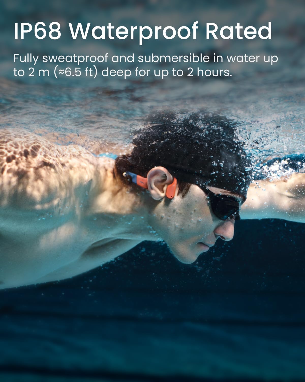 SHOKZ OpenSwim Pro - Open-Ear Bluetooth & MP3 Bone Conduction Sport Headphones, Swimming Headphones, IP68 Waterproof, Red