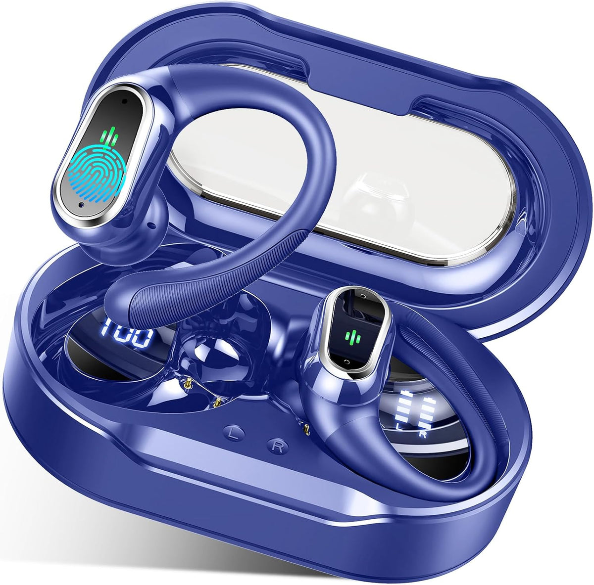 Wireless Earbuds, 2025 Bluetooth 5.4 Headphones Sport, Bluetooth Earbuds with ENC Noise Canceling Mic, 50H Stereo Wireless Headphones IP7 Waterproof with Earhooks, Dual LED Display for Workout/Running