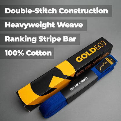 Gold BJJ Jiu Jitsu Belt - Premium Belts with Rank Bar for Stripes - IBJJF Competition Approved