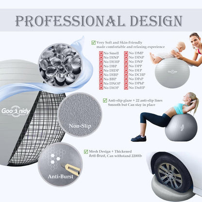 Soft Exercise ball, Anti-Burst Yoga Ball Chair Supports 2200lbs, Workout Equipment w/ Pump for Women Pregnancy, Medicine, Birthing, Physical Therapy, Stability, Excersing, Birth, Swiss, Fitness, Gym