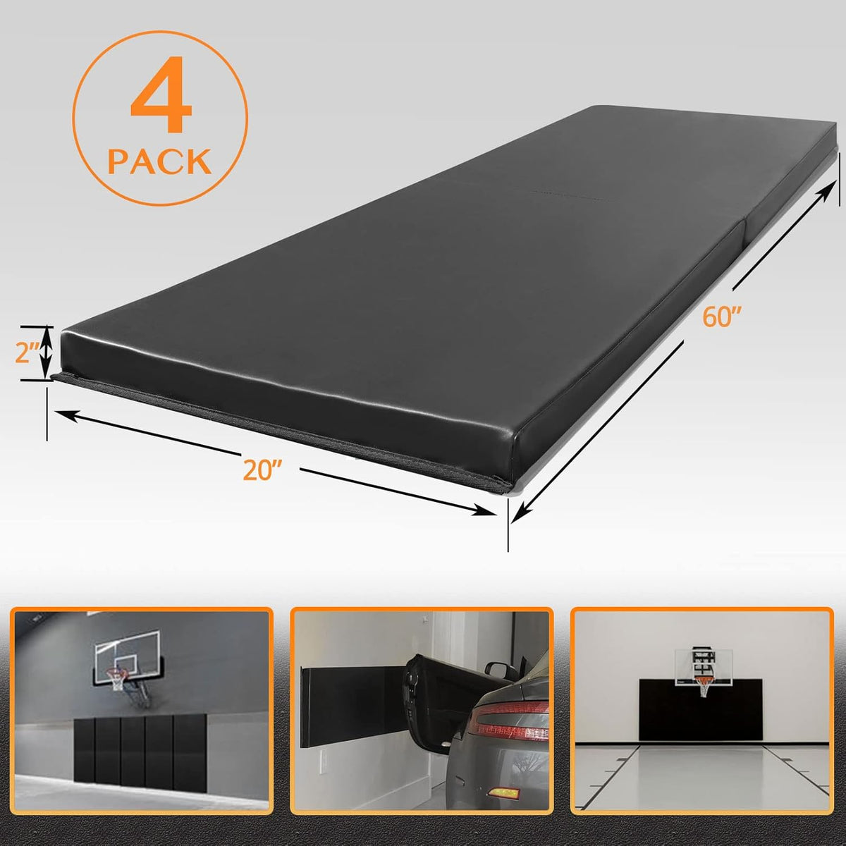 PROGOAL 2"/4" Thick Foam Protection Wall Pad，Gym Basketball-Court Protectors，Durable Waterproof Padding for Wall-Mounted Basketball Hoops(60" L x 20" W)…