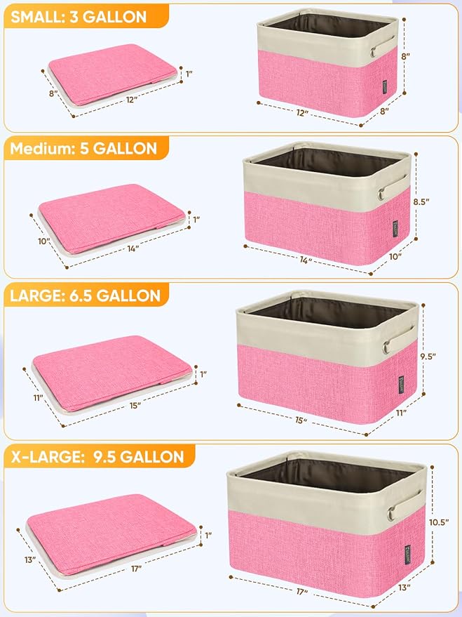 BALEINE 4 Pack Fabric Closet Storage Bins for Shelves, Linen Closet Organizers and Storage, Decorative Baskets for Organizing, Shelf, Clothes, Home, Office (Pink, 12"x8"x8")