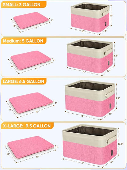 BALEINE 4 Pack Fabric Closet Storage Bins for Shelves, Linen Closet Organizers and Storage, Decorative Baskets for Organizing, Shelf, Clothes, Home, Office (Pink, 12"x8"x8")