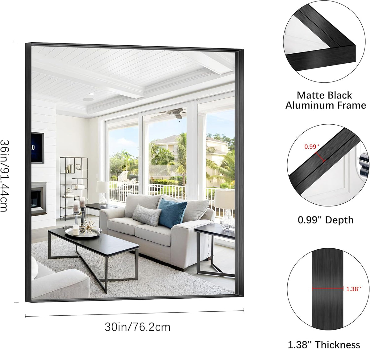 Black Bathroom Mirror, 30x36 Inch Rectangular Framed Mirror, Large Wall Mounted Bathroom Vanity Mirror Over Sink for Bedroom,Restroom, Living Room, Hangs Vertically or Horizontally