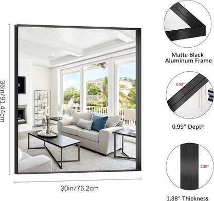 Black Bathroom Mirror, 30x36 Inch Rectangular Framed Mirror, Large Wall Mounted Bathroom Vanity Mirror Over Sink for Bedroom,Restroom, Living Room, Hangs Vertically or Horizontally