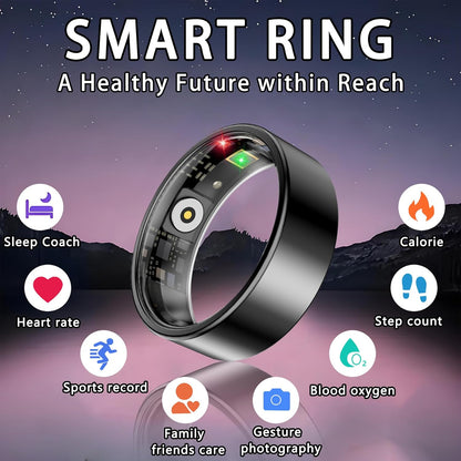 Smart Ring for Women Men, Sleep Tracker Ring, Waterproof Fitness Tracker Health Rings with Heart Rate Monitoring, Blood Oxygen, Stress Distance Calories Steps Tracking, No Subscription Fee(Black,#7)