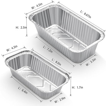 60 Pack Disposable Foil Loaf Pans with Lids Combo Set,30 Pack 8.7x4.6x2.5 Aluminum Loaf Pans & 30 Pack 8x4.3x2 Aluminum Bread Pan For Baking Cakes Bread Meat.