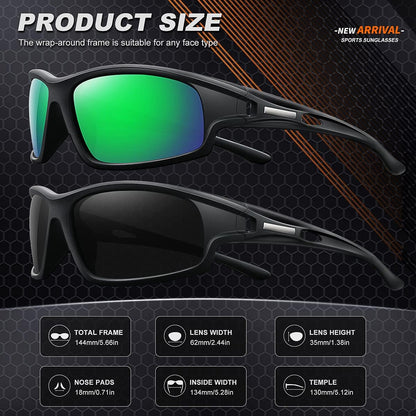Polarized Sports Sunglasses for Men 100% UV Protection Wrap Around Unbreakable Sun Glasses for Fishing Driving
