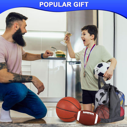 Liliful 8 Pcs Sport Balls Set with Pump Mesh Bag Gifts for Kid Teen Operation Christmas Basketball Soccer Football Playground Ball for Christian Charity Donation Student Team PE Class