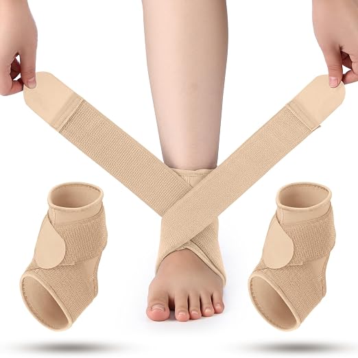 Honoson 2 Pcs Ankle Brace Kid Ankle Support Youth Neoprene Lace up Compression Sleeve Foot Brace Stabilizer with Adjustable Strap for Sport Sprained Plantar Fasciitis Achilles Tendonitis(Skin,S)