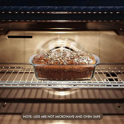 Razab LARGE 7.6 Cups/1800 ML/1.9 Qt Glass Loaf Pan with Lids - Meatloaf Pan BPA free Airtight Lids Grip Handle Easy Carry, Microwave and Oven Safe - Loaf Pans For Baking Bread, Cakes, Glass Loaf Pan