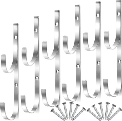 6 Pieces Pool Pole Hook Hanger Swimming Metal Brackets Pool Hook with 12 Pieces Screws for Telescopic Poles, Skimmers, Leaf Rakes, Net, Brush, Vacuum Hose, Garden and Pool Accessories (Silver)