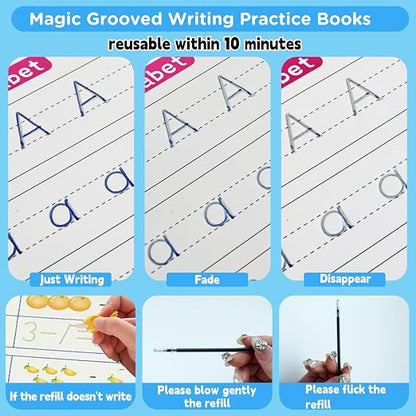 AALGO Handwriting Book Practice for Kids,Reusable Grooved Handwriting Books