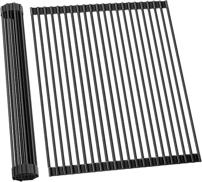 Ohuhu Sink Drying Rack, 20.5" W x 16.1" L Over Sink Roll-Up Dish Drainer - Rolling Foldable Accessories Heat-Resistant Mat Anti-Slip Silicone Coated Multipurpose for Kitchen Counter