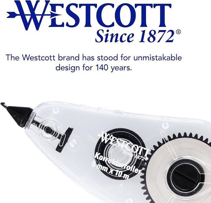 Westcott Correction Roller Pack of 10 | Correction Mouse with White Correction Layer 10 m x 5 mm | Precise, High Coverage and Immediately Writeable | E-743918 00