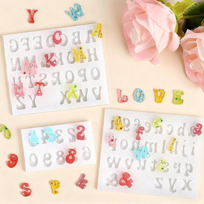 3 PCS Silicone Letter Molds, Non-Stick Number and Letter Fondant Molds for Chocolate, Candy, Cake Decoration, Cupcake Topper