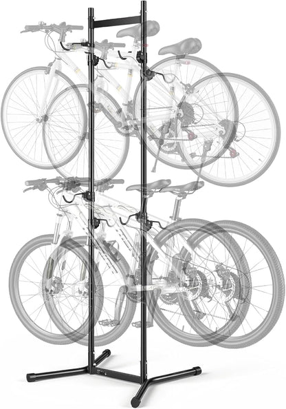 VEVOR Bike Stand for 4 Bikes, Freestanding Vertical Bike Storage Rack, with Height-Adjustable Hooks, Heavy-Duty Carbon Steel Garage Bicycle Floor Stand, Ideal for Garage, Apartment, Home, Black
