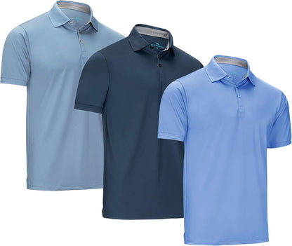[3 Pack] Mio Marino Golf Polo Shirts for Men - Dry Fit - Ultra-Light Fabric